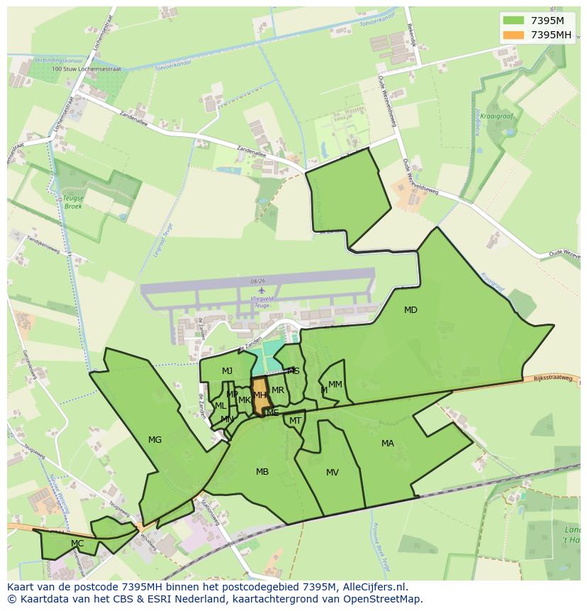 Afbeelding van het postcodegebied 7395 MH op de kaart.