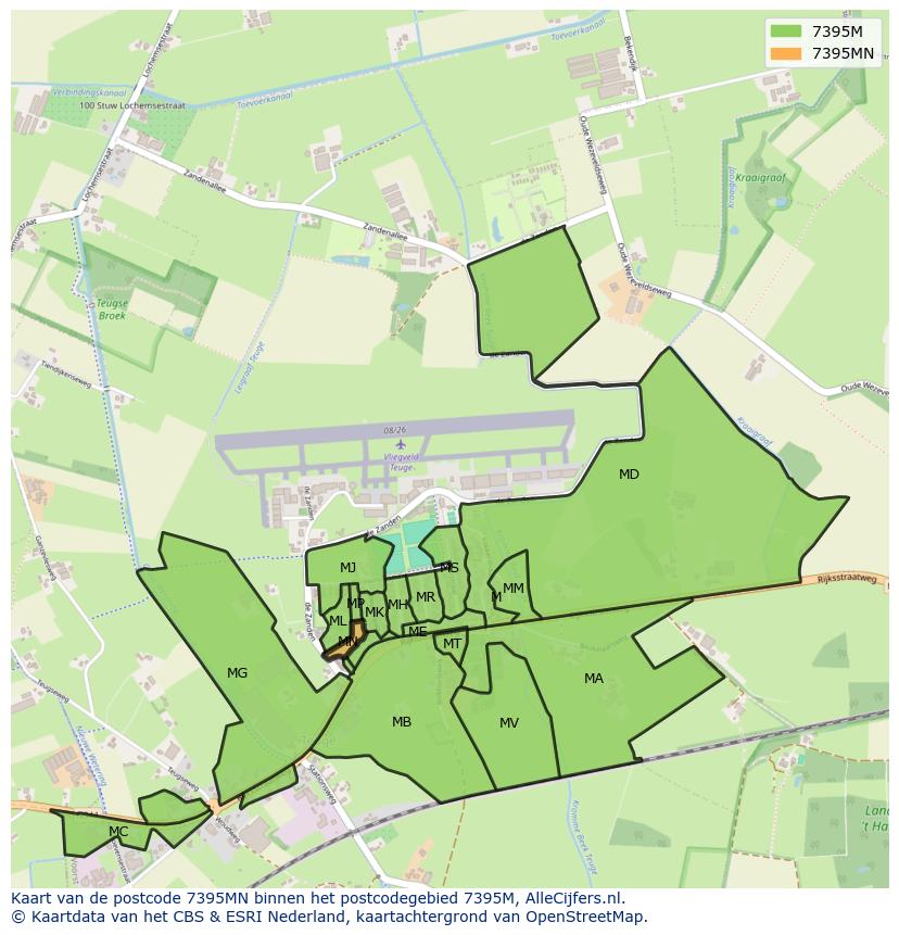 Afbeelding van het postcodegebied 7395 MN op de kaart.