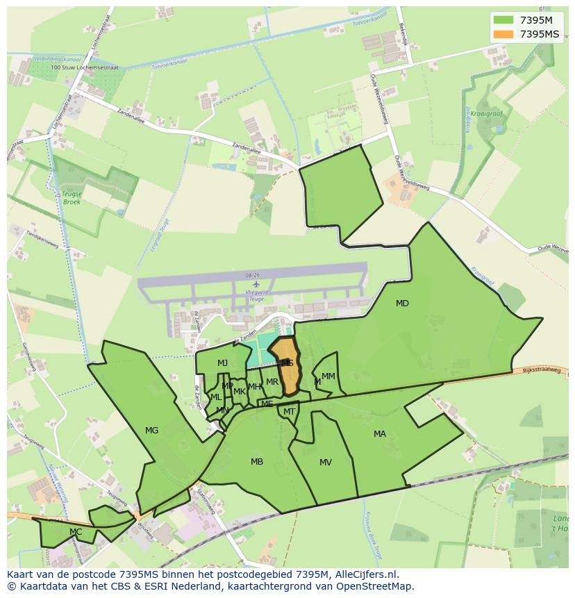 Afbeelding van het postcodegebied 7395 MS op de kaart.