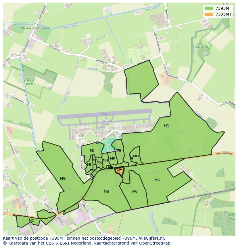 Afbeelding van het postcodegebied 7395 MT op de kaart.