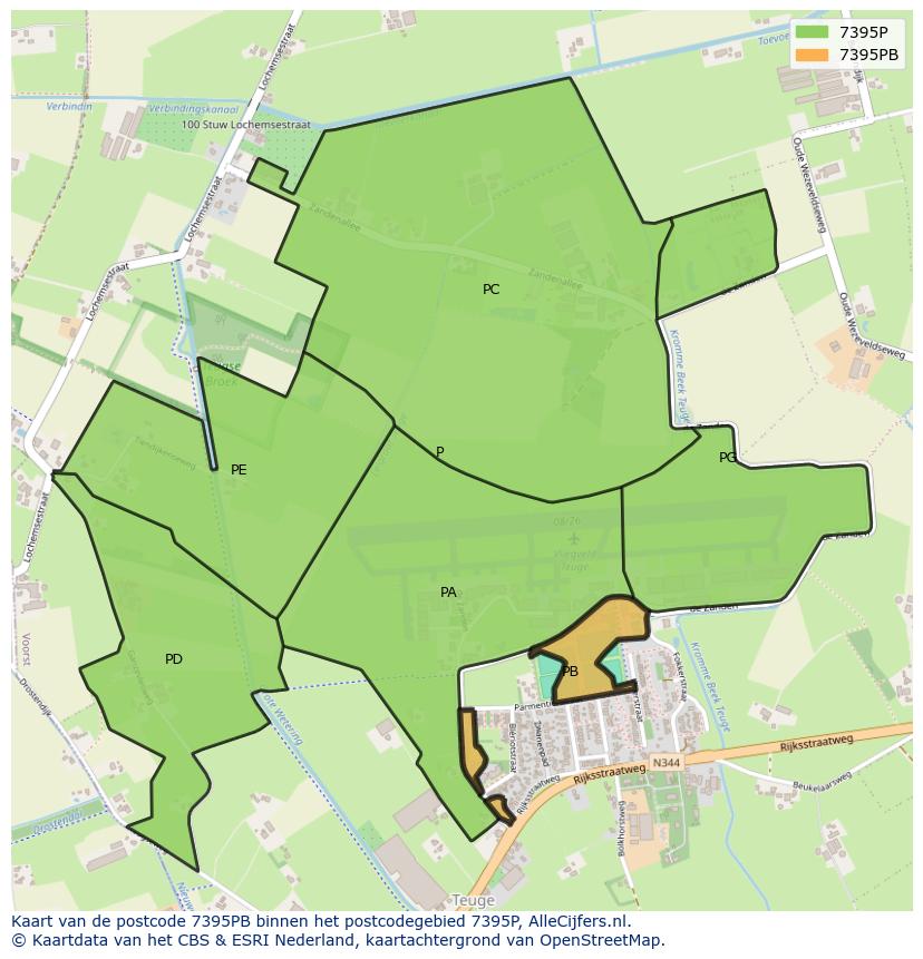 Afbeelding van het postcodegebied 7395 PB op de kaart.