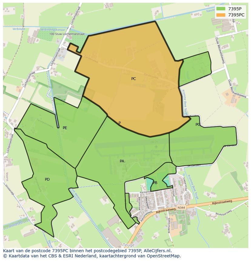 Afbeelding van het postcodegebied 7395 PC op de kaart.