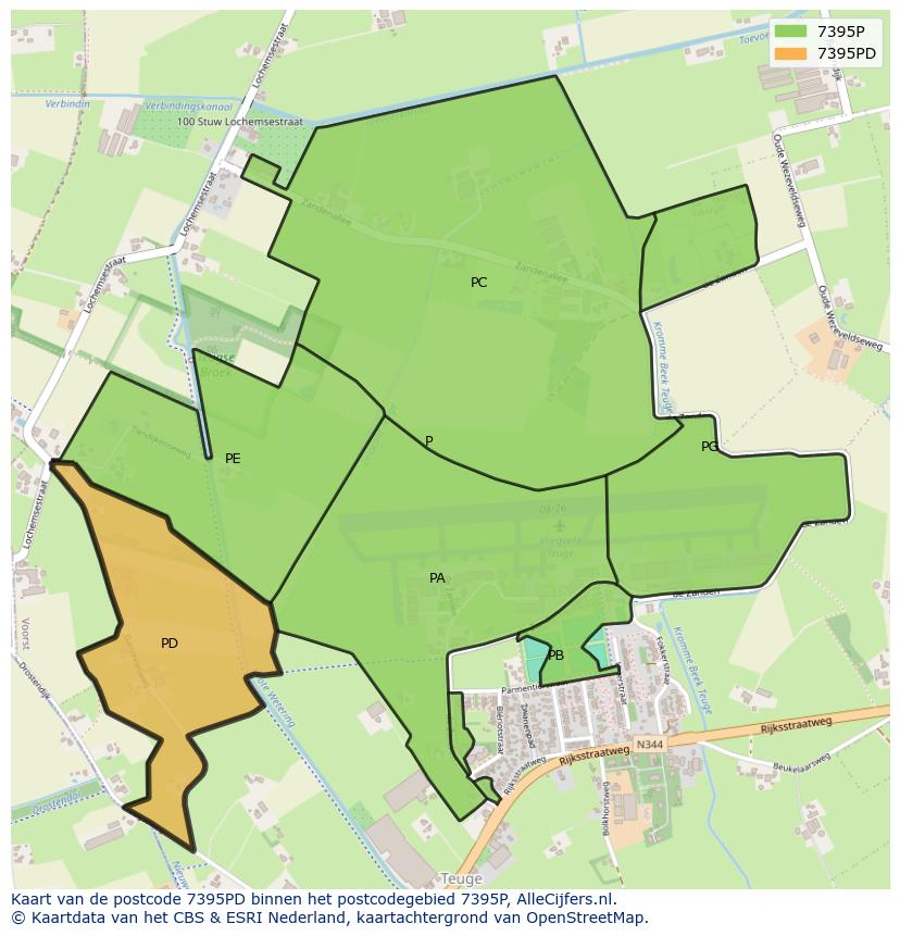 Afbeelding van het postcodegebied 7395 PD op de kaart.
