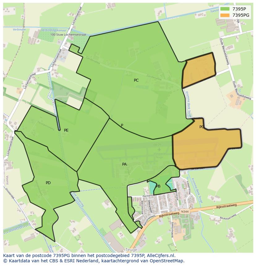 Afbeelding van het postcodegebied 7395 PG op de kaart.