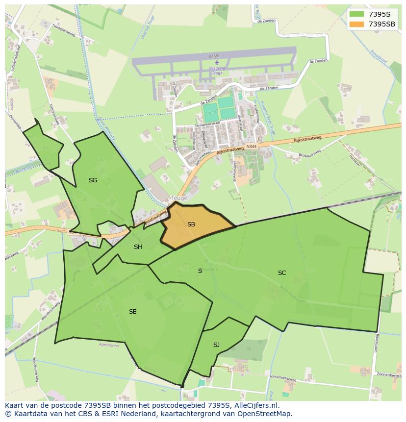 Afbeelding van het postcodegebied 7395 SB op de kaart.