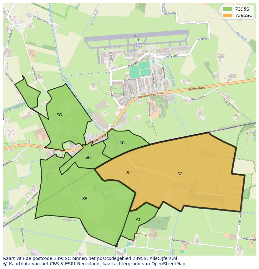 Afbeelding van het postcodegebied 7395 SC op de kaart.