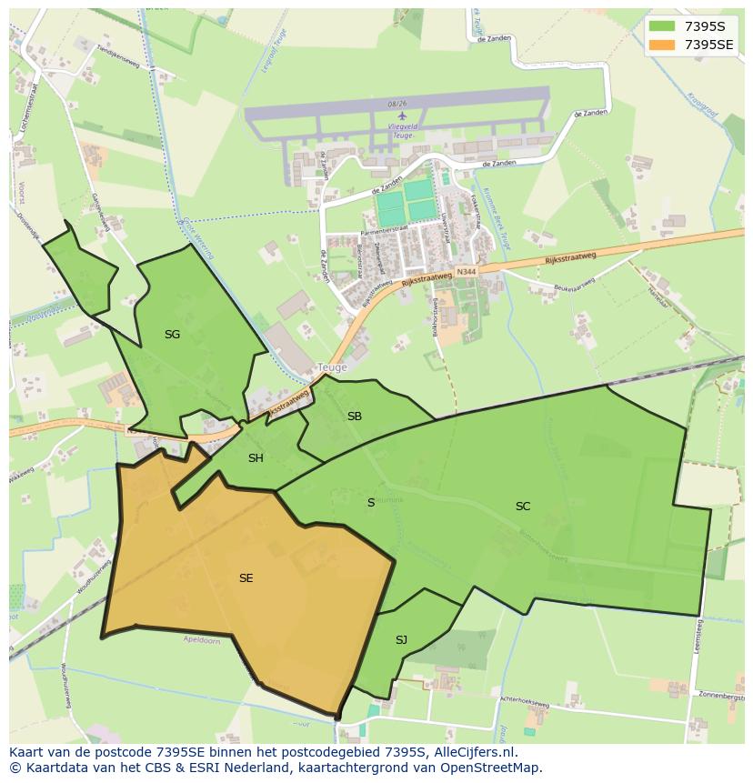 Afbeelding van het postcodegebied 7395 SE op de kaart.