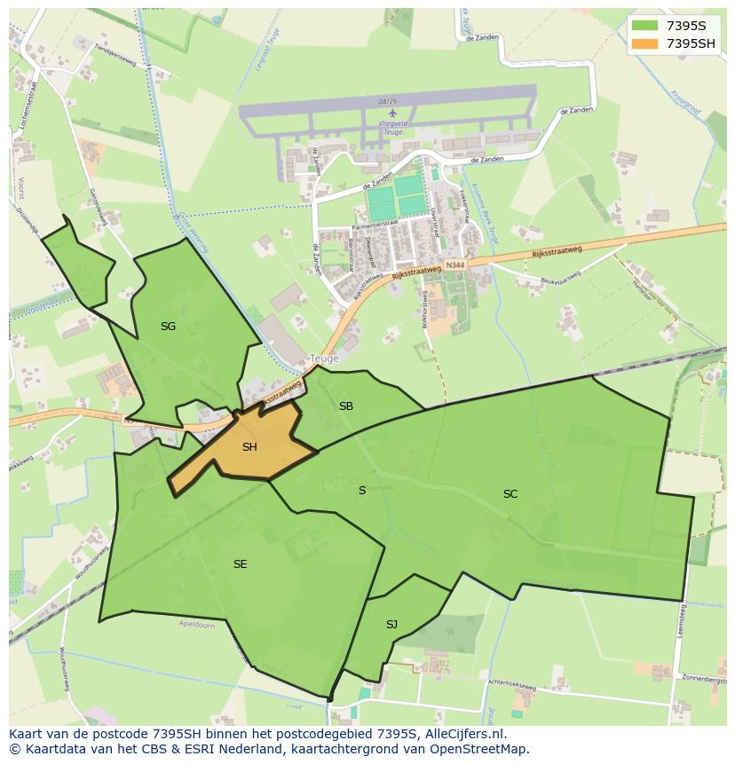 Afbeelding van het postcodegebied 7395 SH op de kaart.