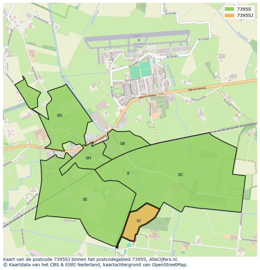 Afbeelding van het postcodegebied 7395 SJ op de kaart.