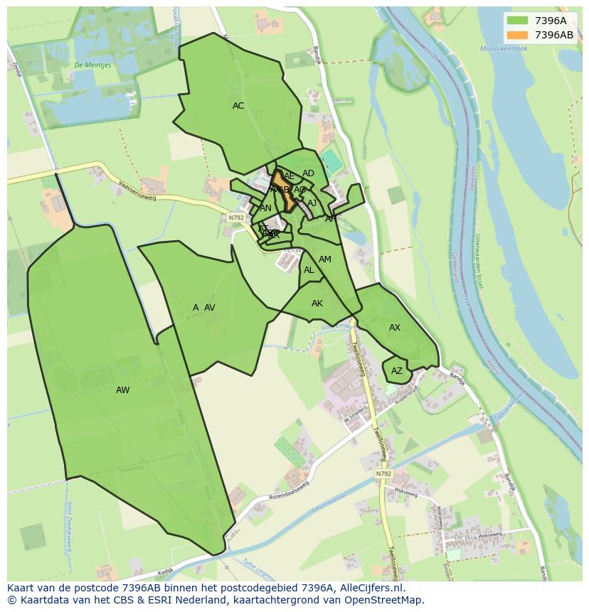 Afbeelding van het postcodegebied 7396 AB op de kaart.
