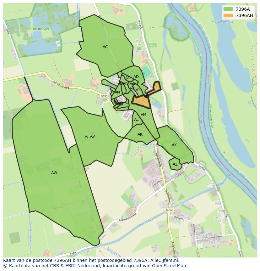 Afbeelding van het postcodegebied 7396 AH op de kaart.