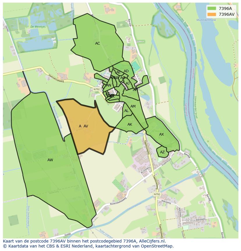 Afbeelding van het postcodegebied 7396 AV op de kaart.