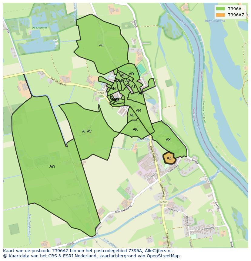 Afbeelding van het postcodegebied 7396 AZ op de kaart.