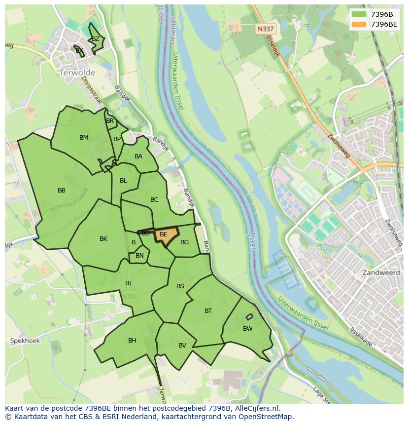 Afbeelding van het postcodegebied 7396 BE op de kaart.