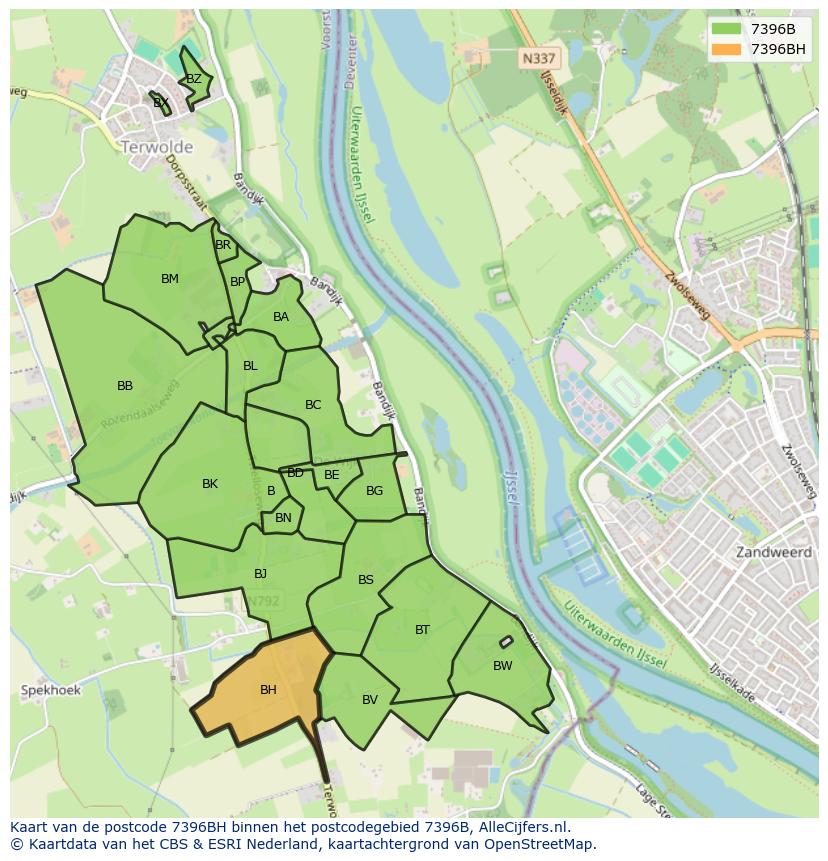 Afbeelding van het postcodegebied 7396 BH op de kaart.