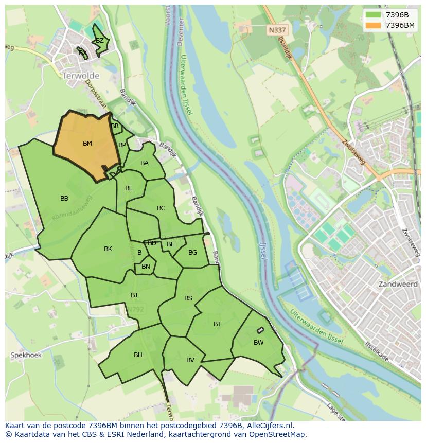Afbeelding van het postcodegebied 7396 BM op de kaart.