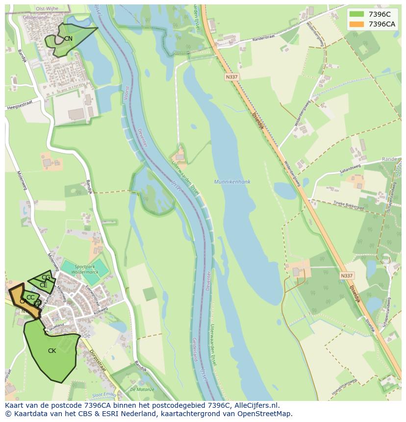 Afbeelding van het postcodegebied 7396 CA op de kaart.