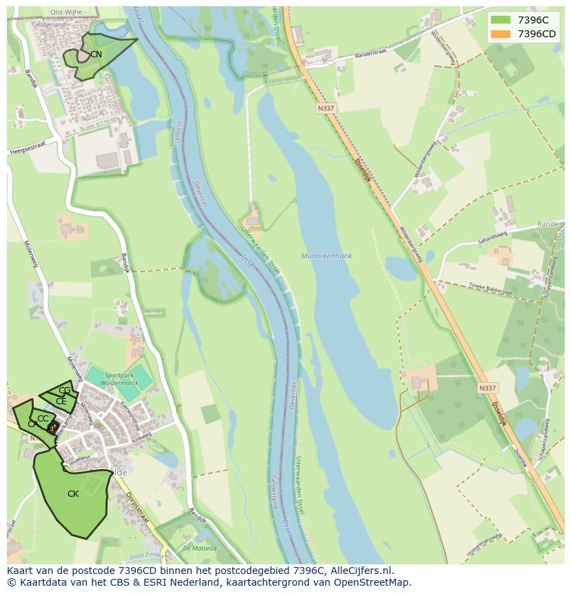 Afbeelding van het postcodegebied 7396 CD op de kaart.