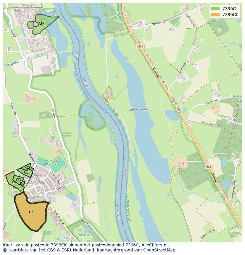 Afbeelding van het postcodegebied 7396 CK op de kaart.