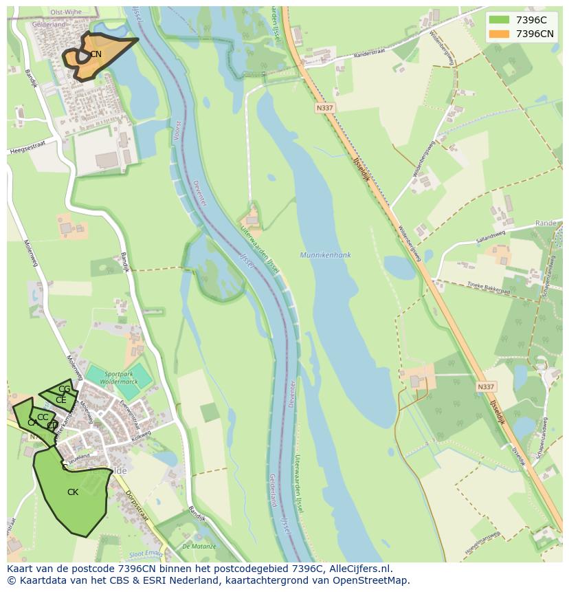 Afbeelding van het postcodegebied 7396 CN op de kaart.