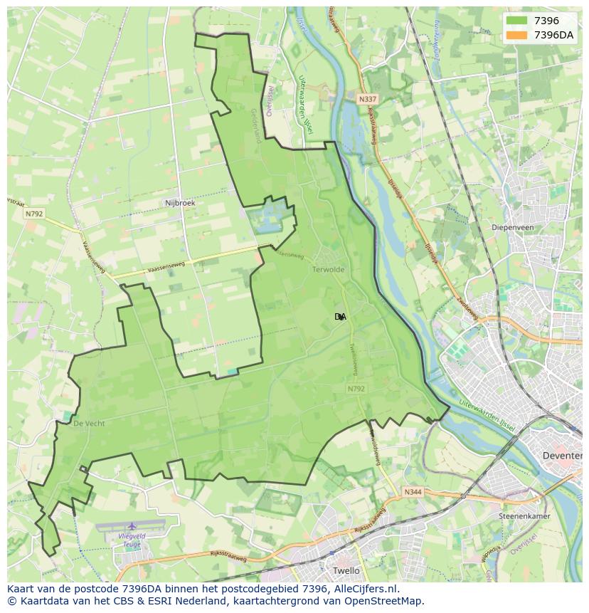 Afbeelding van het postcodegebied 7396 DA op de kaart.