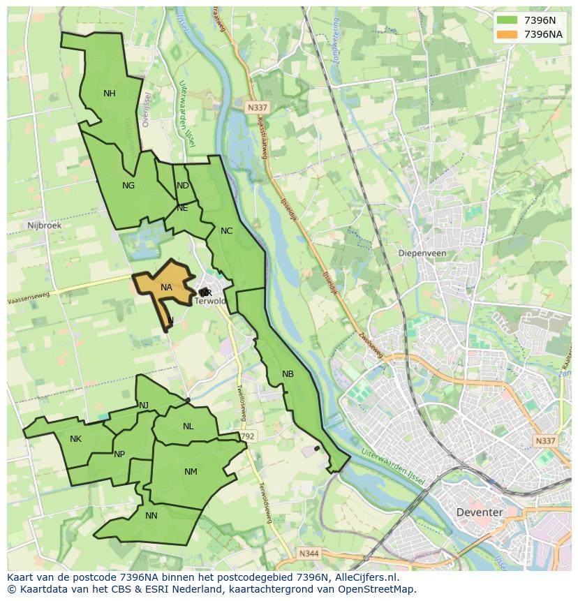 Afbeelding van het postcodegebied 7396 NA op de kaart.