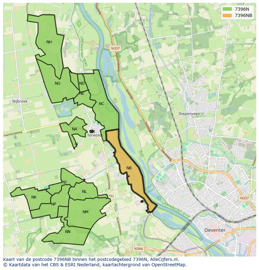 Afbeelding van het postcodegebied 7396 NB op de kaart.