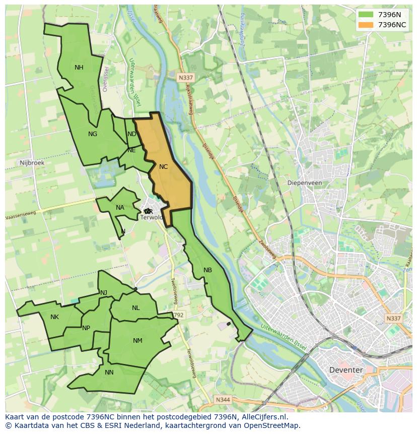 Afbeelding van het postcodegebied 7396 NC op de kaart.