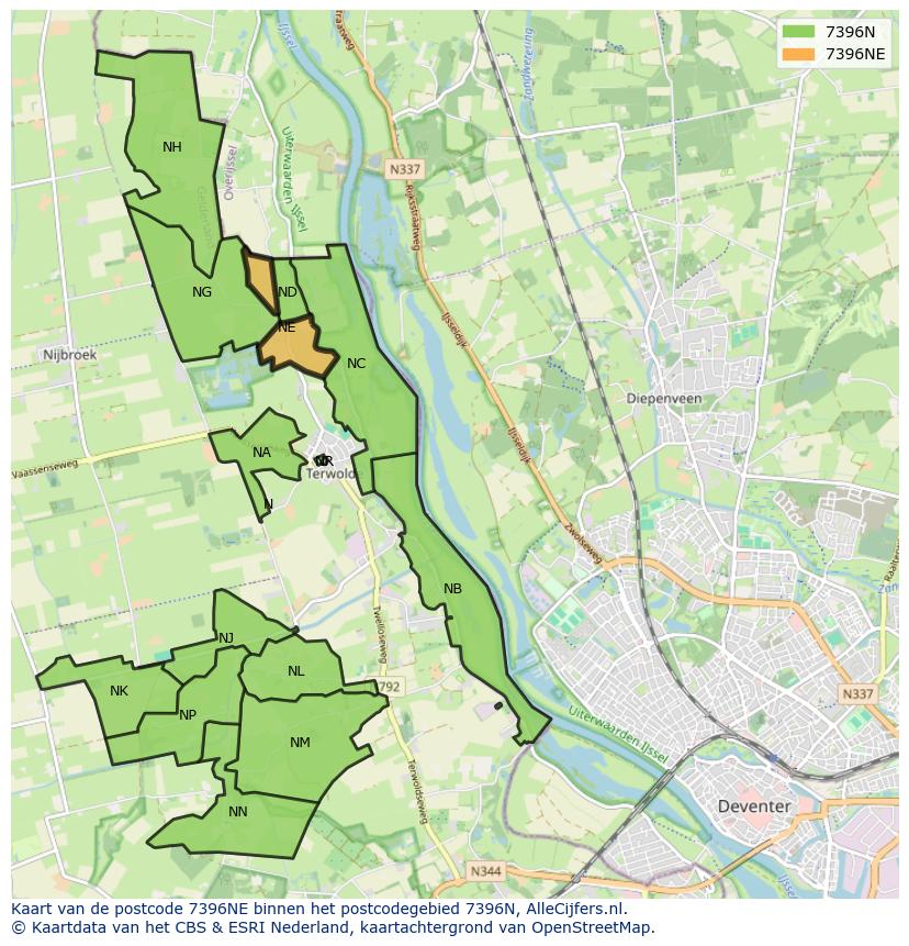 Afbeelding van het postcodegebied 7396 NE op de kaart.