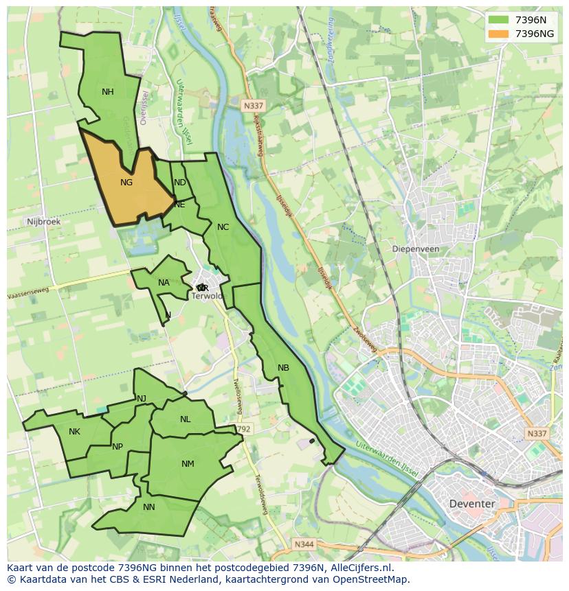 Afbeelding van het postcodegebied 7396 NG op de kaart.