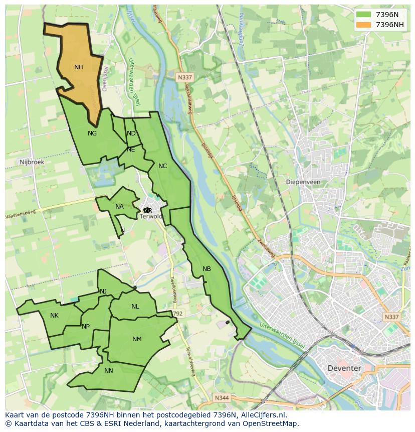 Afbeelding van het postcodegebied 7396 NH op de kaart.