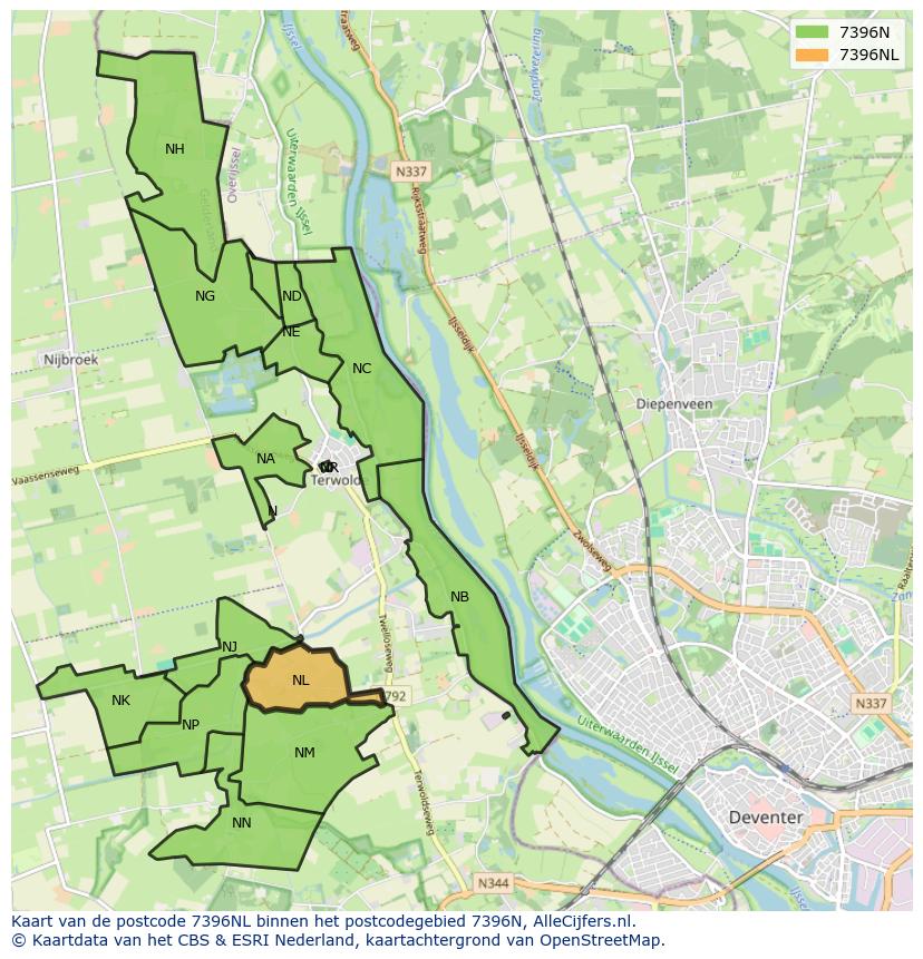 Afbeelding van het postcodegebied 7396 NL op de kaart.