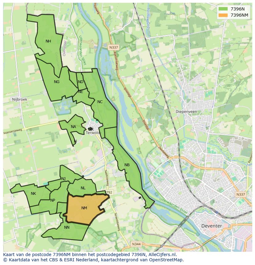 Afbeelding van het postcodegebied 7396 NM op de kaart.