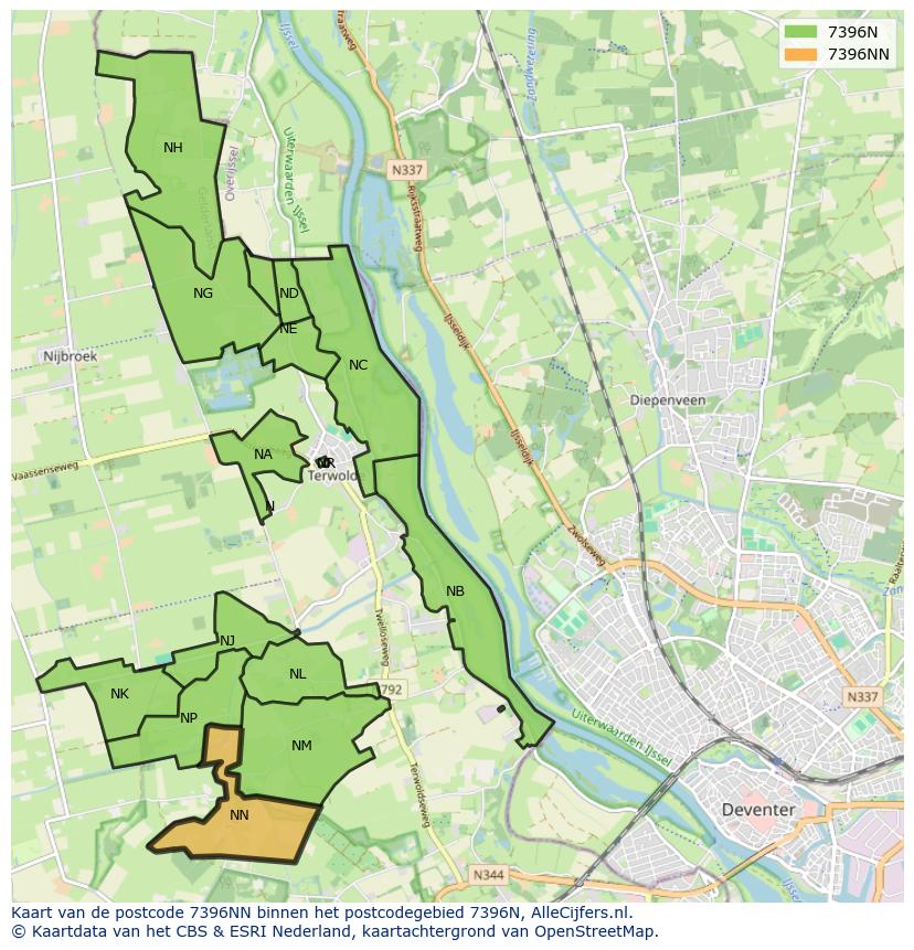 Afbeelding van het postcodegebied 7396 NN op de kaart.