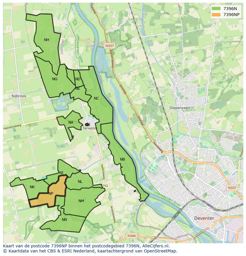 Afbeelding van het postcodegebied 7396 NP op de kaart.