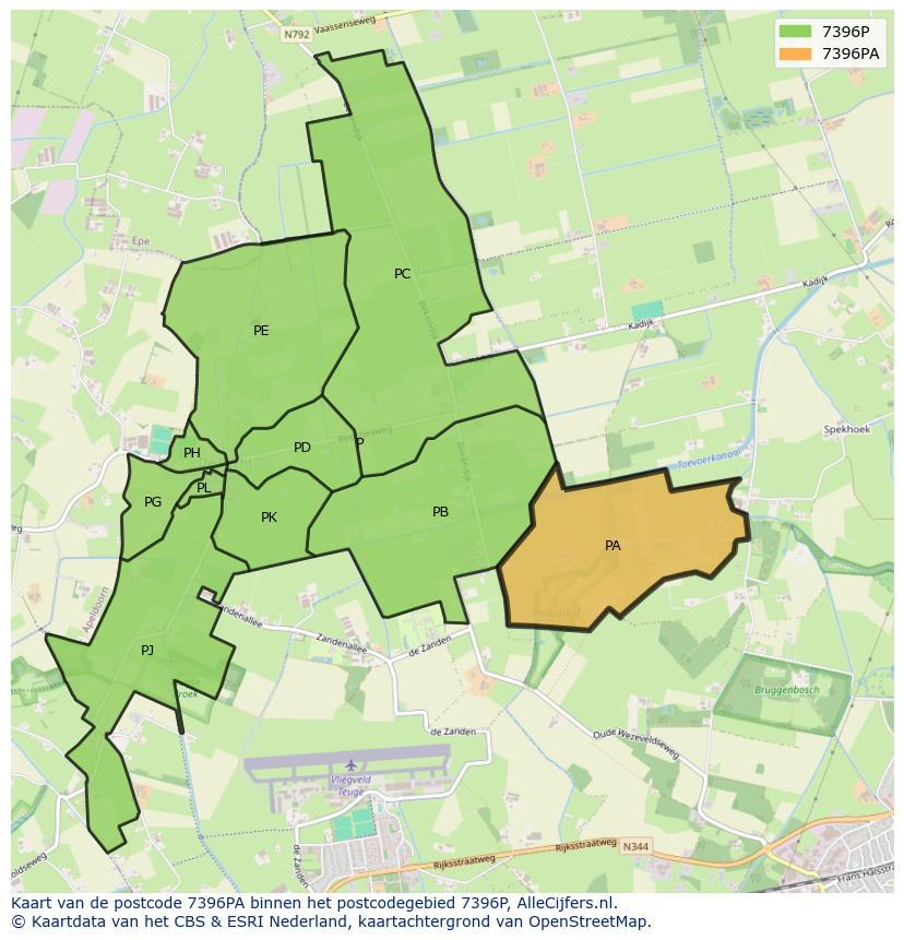 Afbeelding van het postcodegebied 7396 PA op de kaart.