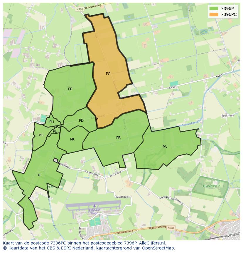 Afbeelding van het postcodegebied 7396 PC op de kaart.