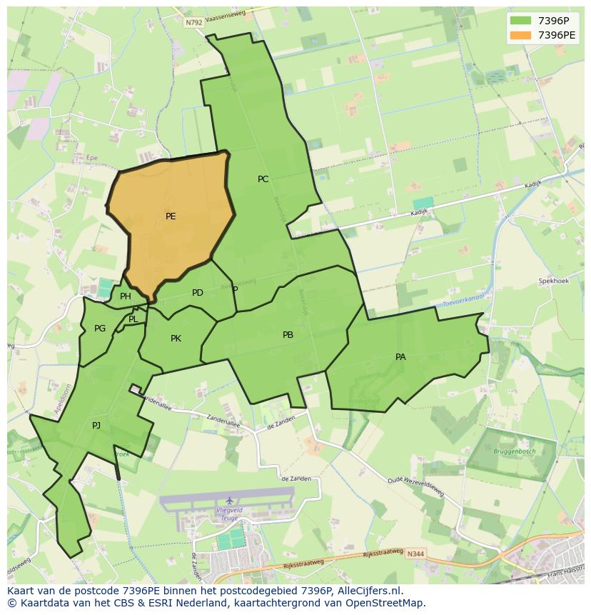 Afbeelding van het postcodegebied 7396 PE op de kaart.