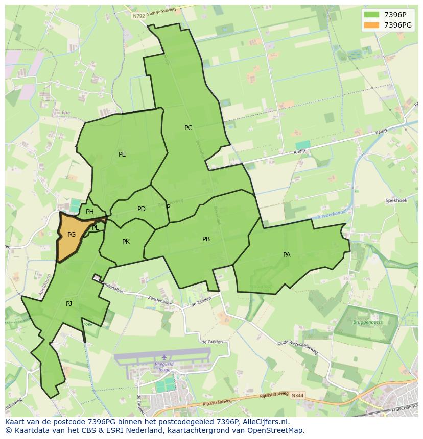 Afbeelding van het postcodegebied 7396 PG op de kaart.