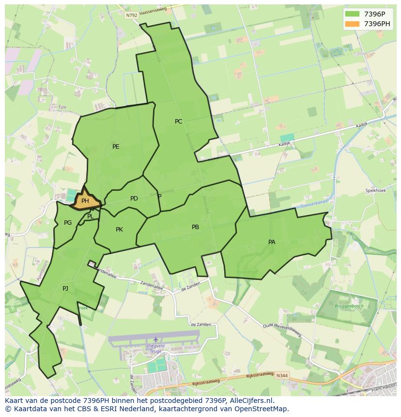 Afbeelding van het postcodegebied 7396 PH op de kaart.