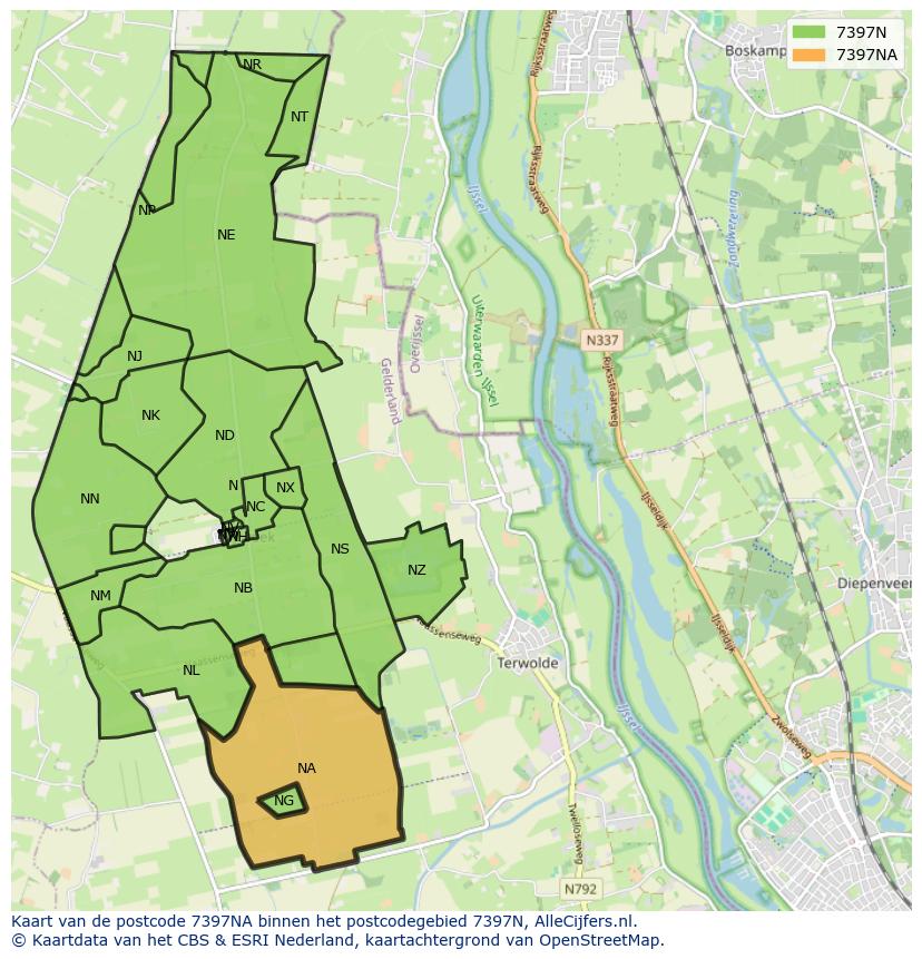 Afbeelding van het postcodegebied 7397 NA op de kaart.
