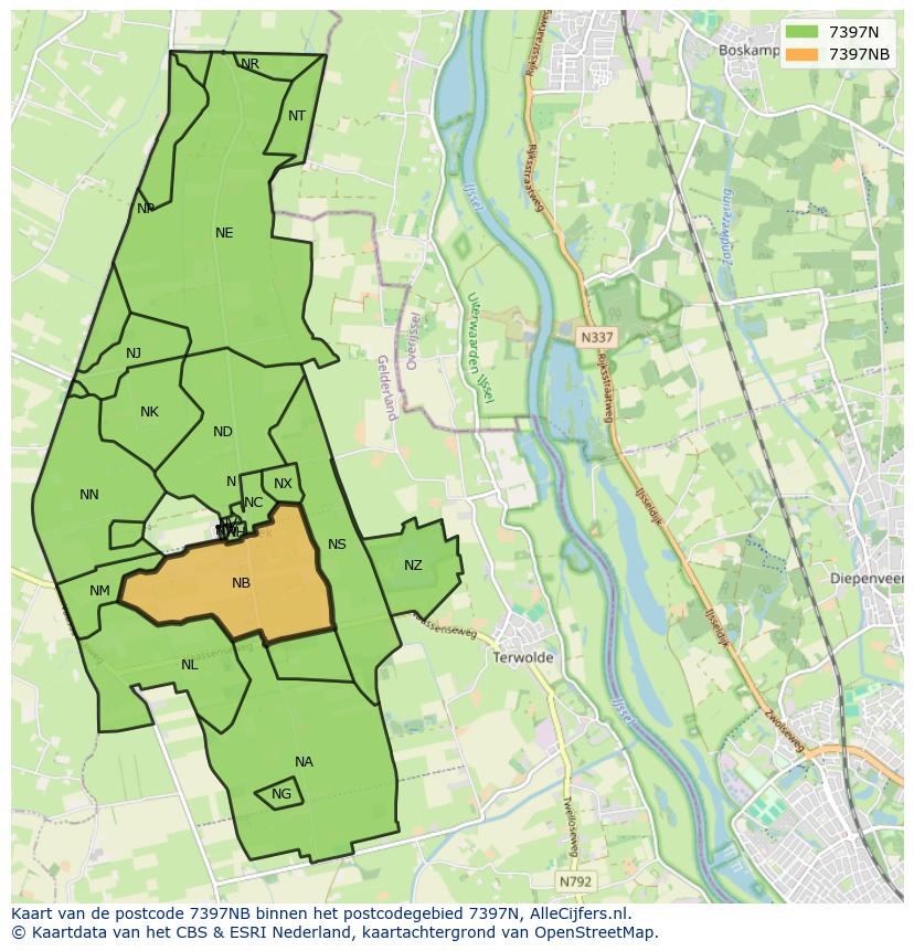 Afbeelding van het postcodegebied 7397 NB op de kaart.