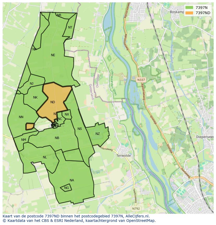 Afbeelding van het postcodegebied 7397 ND op de kaart.