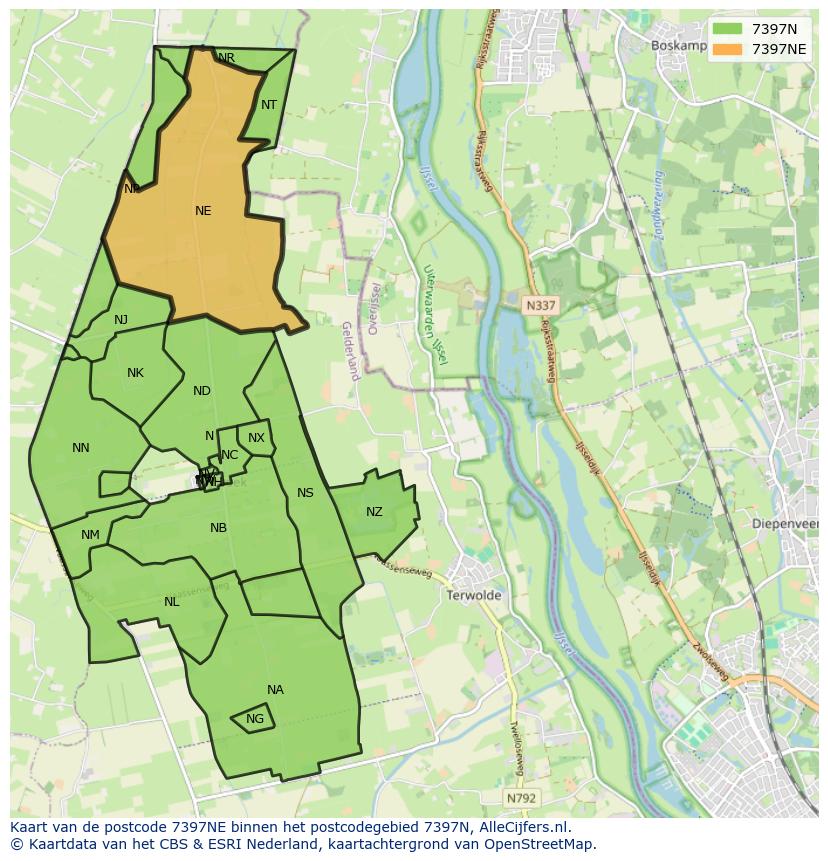 Afbeelding van het postcodegebied 7397 NE op de kaart.