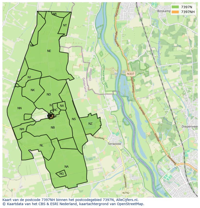 Afbeelding van het postcodegebied 7397 NH op de kaart.