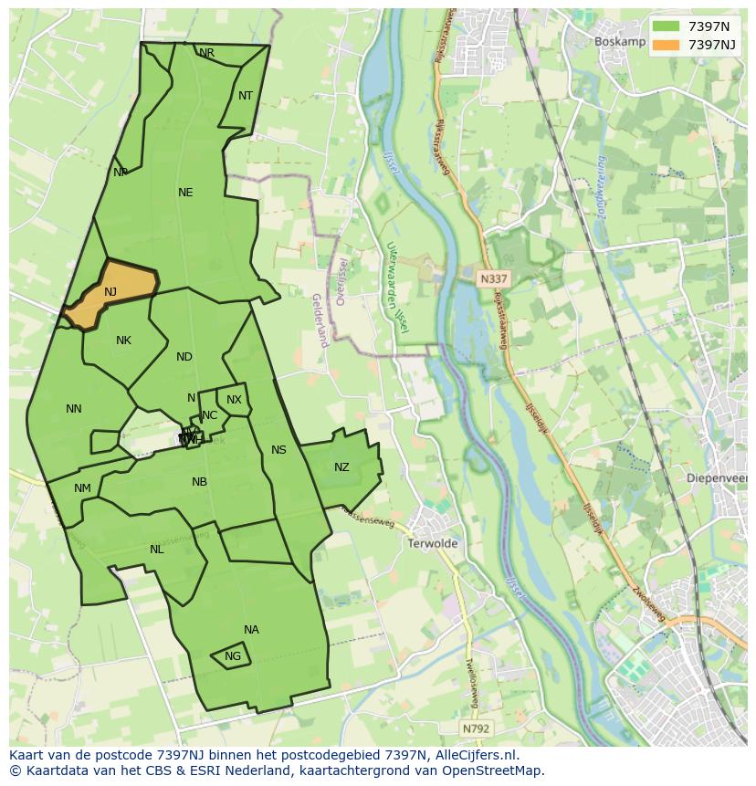 Afbeelding van het postcodegebied 7397 NJ op de kaart.