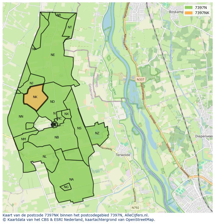 Afbeelding van het postcodegebied 7397 NK op de kaart.