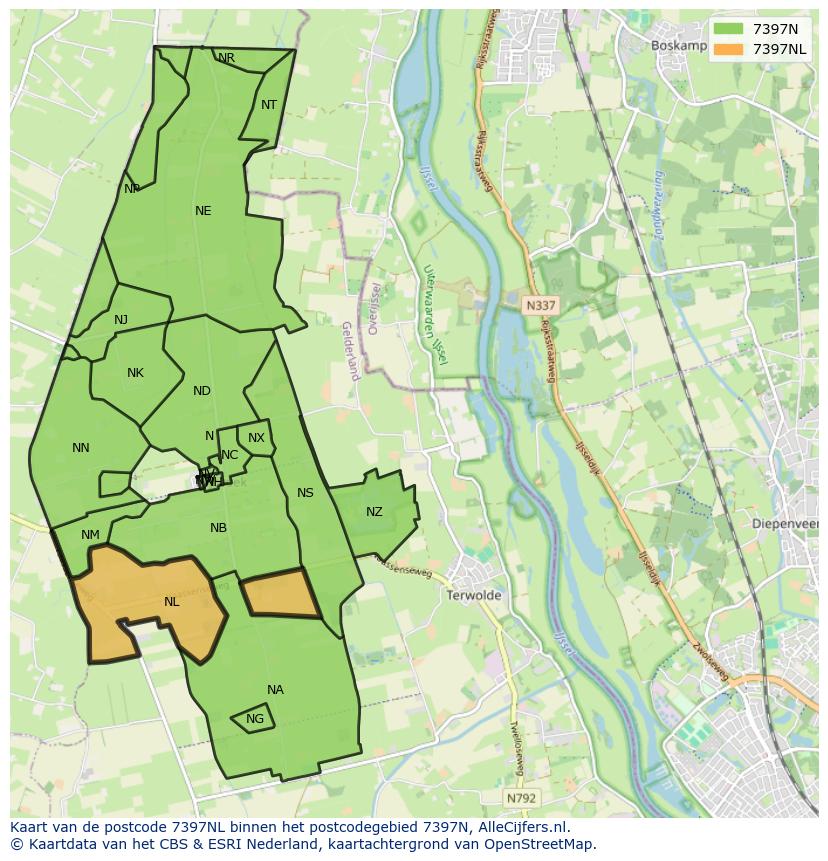 Afbeelding van het postcodegebied 7397 NL op de kaart.