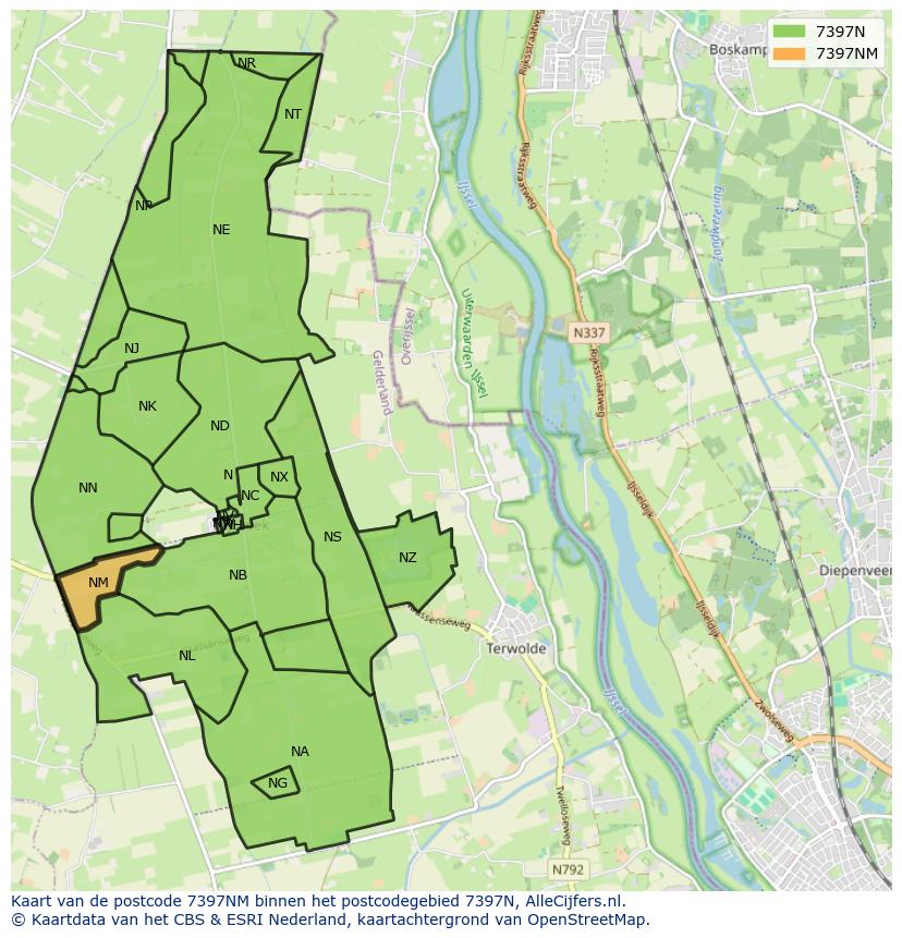 Afbeelding van het postcodegebied 7397 NM op de kaart.