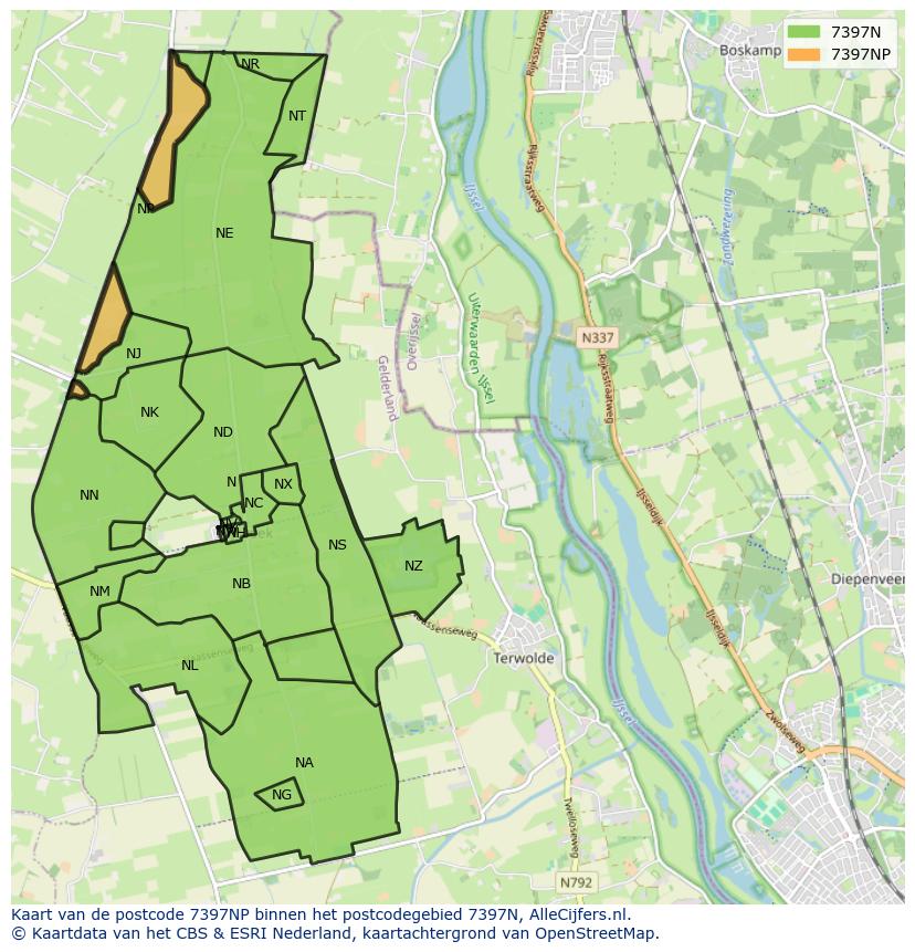 Afbeelding van het postcodegebied 7397 NP op de kaart.